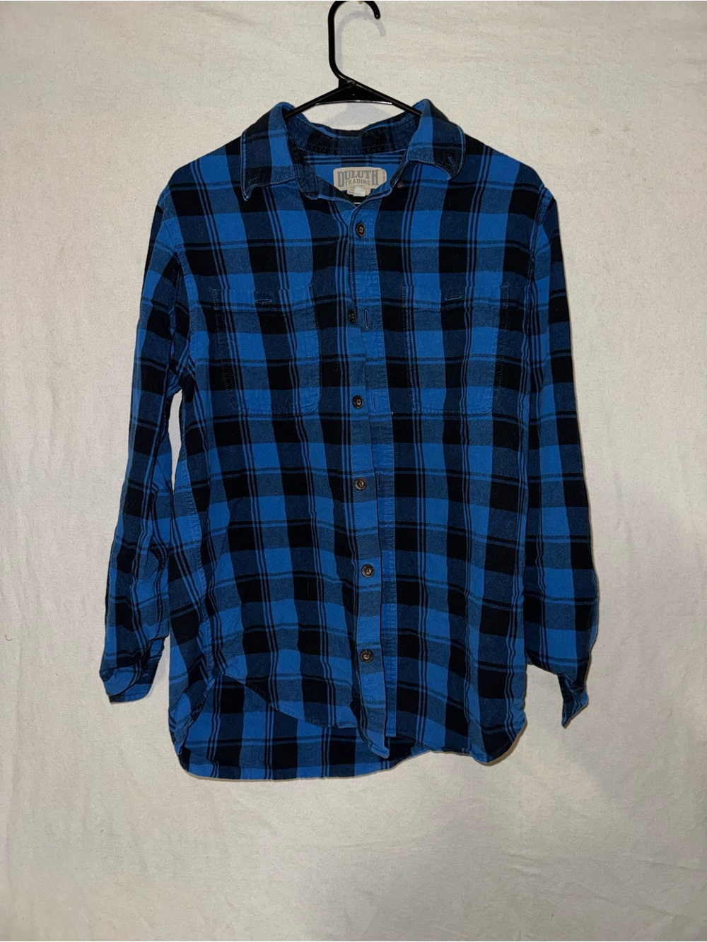 Duluth Trading Co Free Swingin Flannel Shirt Mens Medium Trim Fit Blue Black